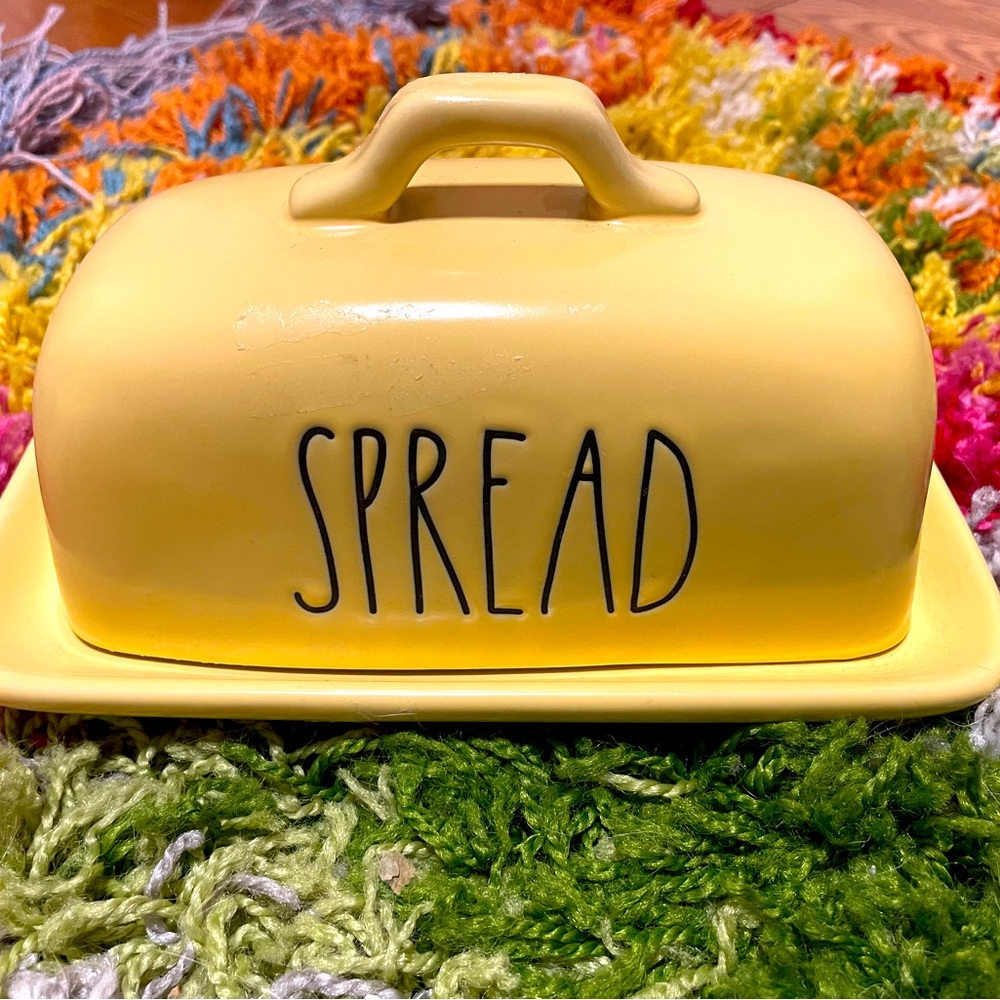 Rae Dunn Yellow Ceramic Butter Dish With Lid "Spread"